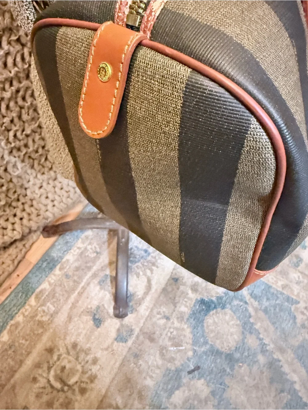 Stunning Vtg Fendi Pequin Striped Boston Bag